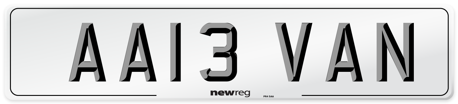 AA13 VAN Number Plate from New Reg